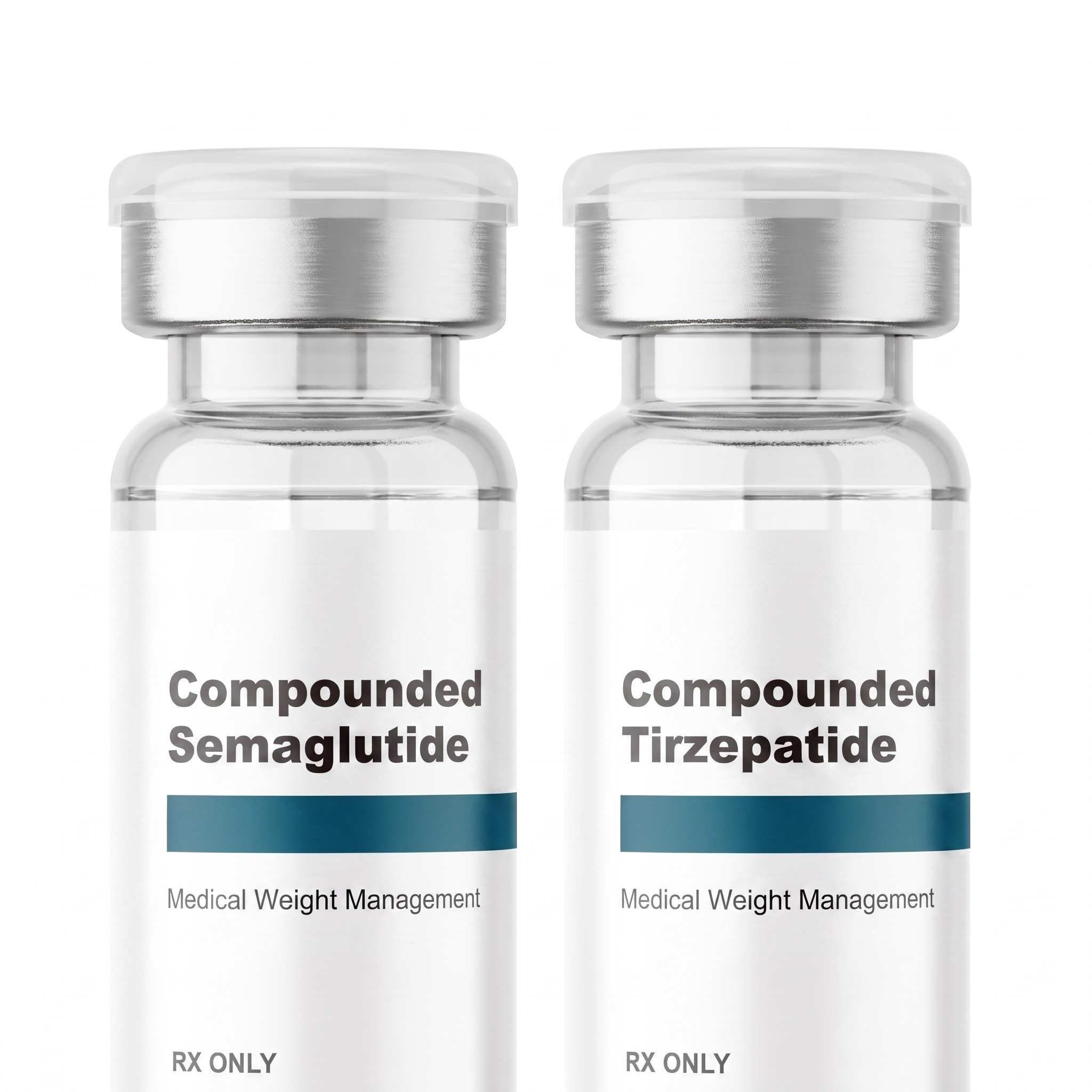 Compounded semaglutide and tirzepatide injection vials